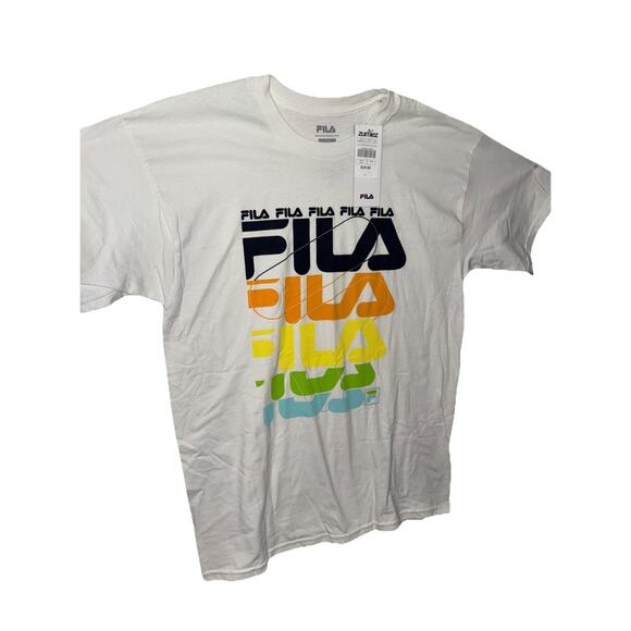 New Fila Sports Logo Men's T-Shirt Size Large White Short Sleeve NWT - Picture 1 of 3